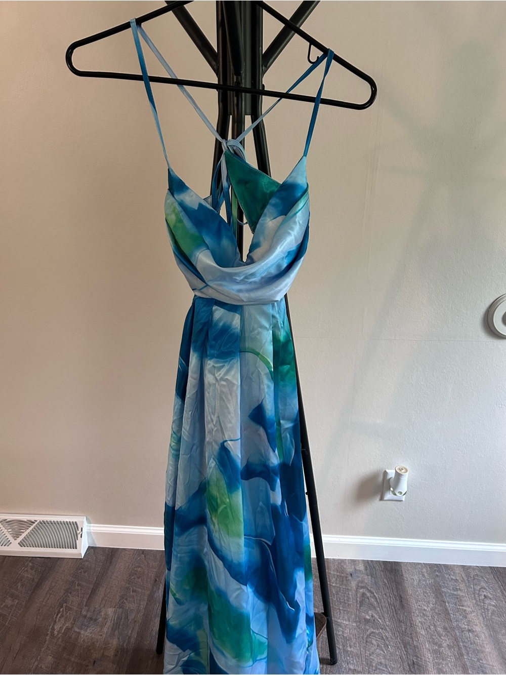 Hello Molly Blue & Green Watercolor Cowl Maxi Dress